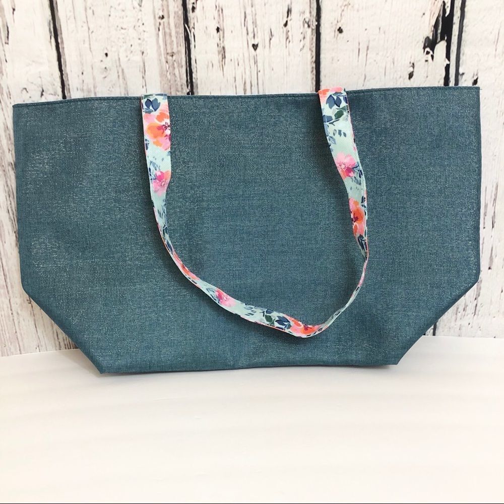 Yankee Candle Tote Bag Women's M Blue Metallic Sparkly Shoulder Bag Travel Beach
